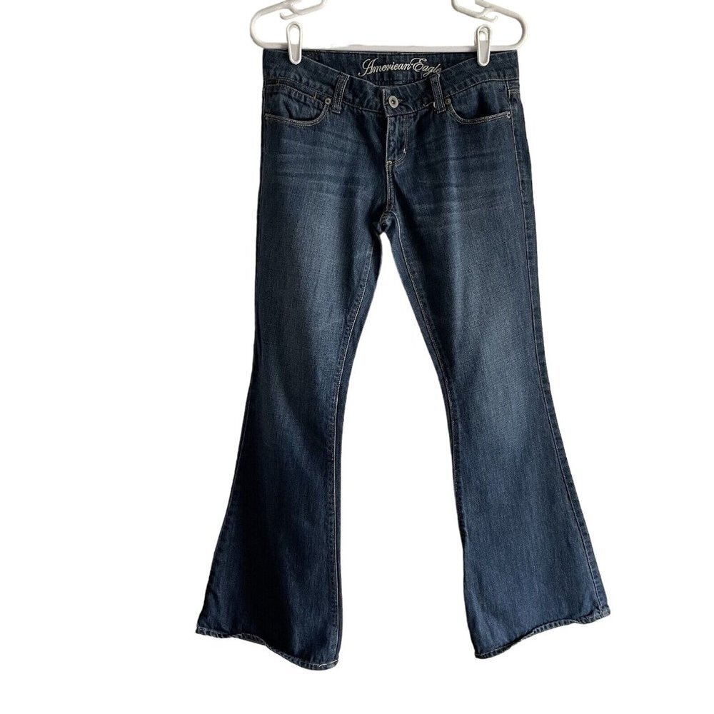 American Eagle Women 4 Medium Wash Denim Boho 70s Retro Low Rise Real Flare Jean